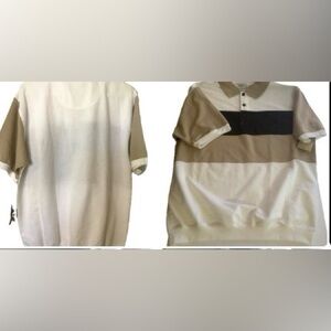 Classic by Palmland Men's Sz Large Beige/ White Polo Golf Shirt banded Waist nwt